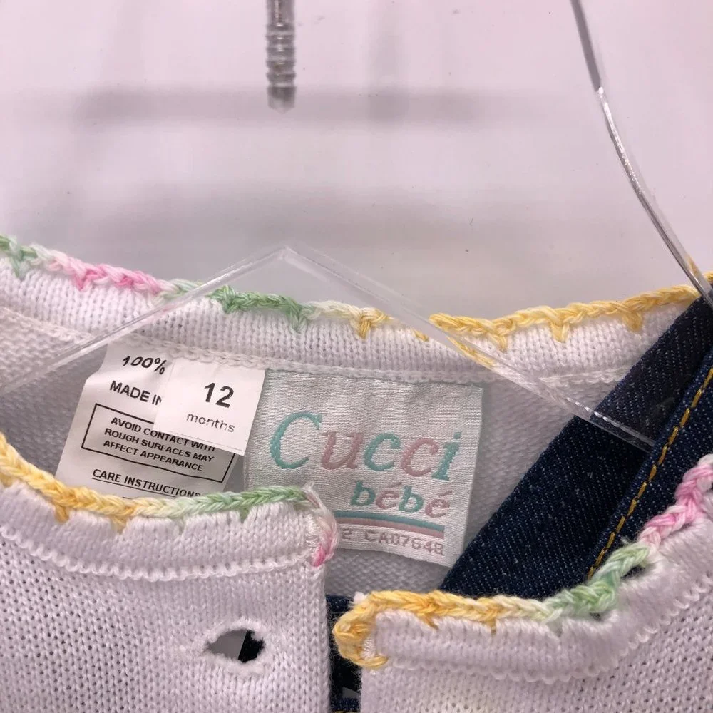 NWT 12 Mo Cucci Bebe Jumper‎ Overall Dress w Sweater Applique Embroidery Crochet